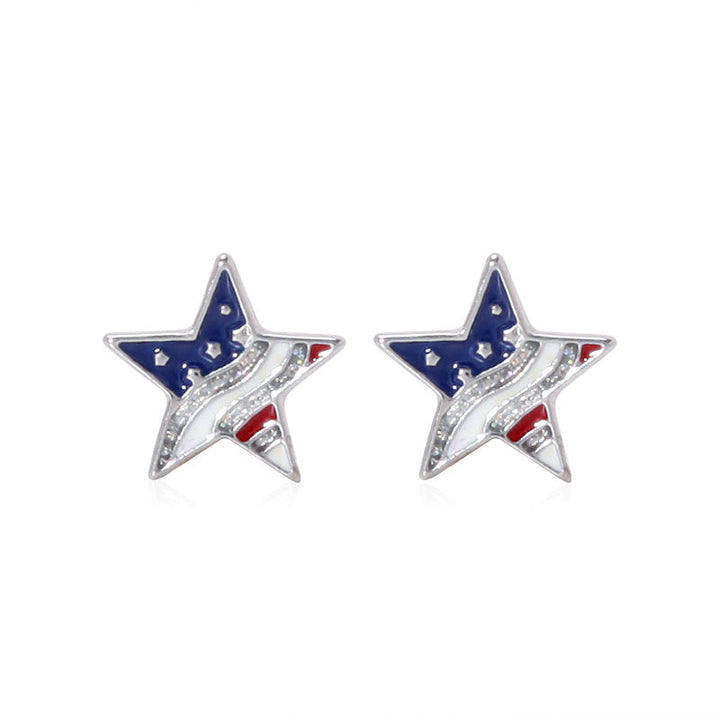 Women's star-shaped enamel earrings with USA flag motif and gold-plated fish Kalsten