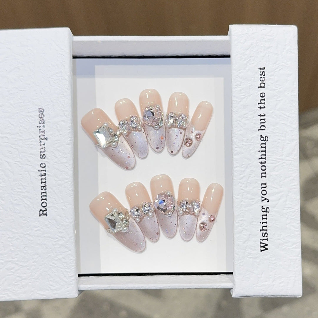 Romantic artificial nails with glitter decoration Kalsten