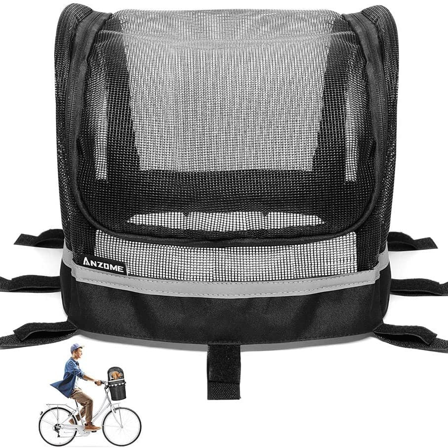 front-mount bicycle pet carrier basket with mesh canopy, reflective trim and adjustable straps Kalsten