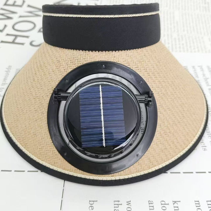 Adjustable sunshade for with removable solar fan and breathable straw effect Kalsten