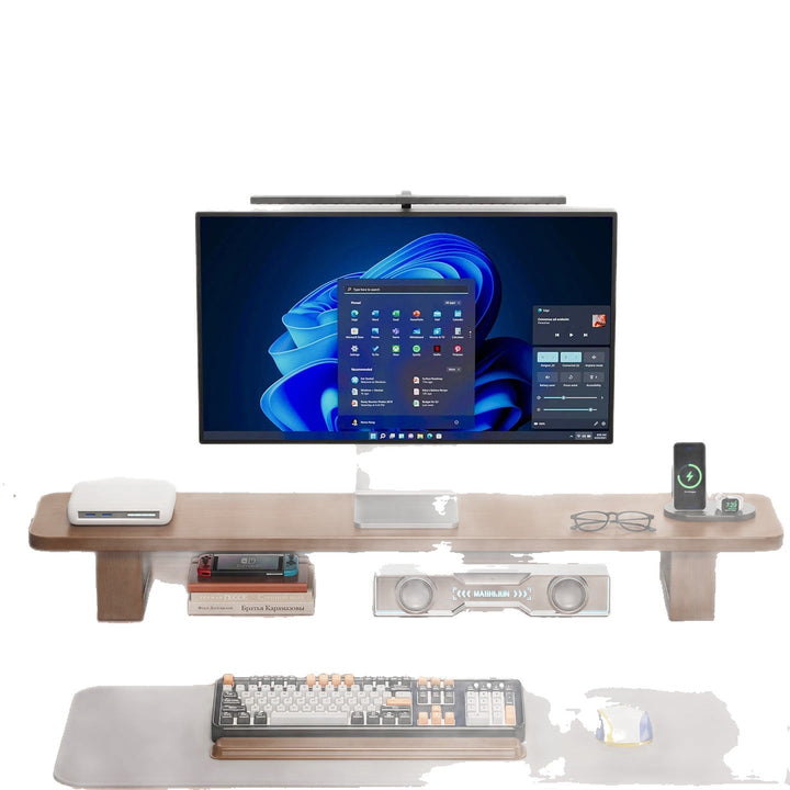 Modern Wooden Monitor Stand with Cable Management Kalsten