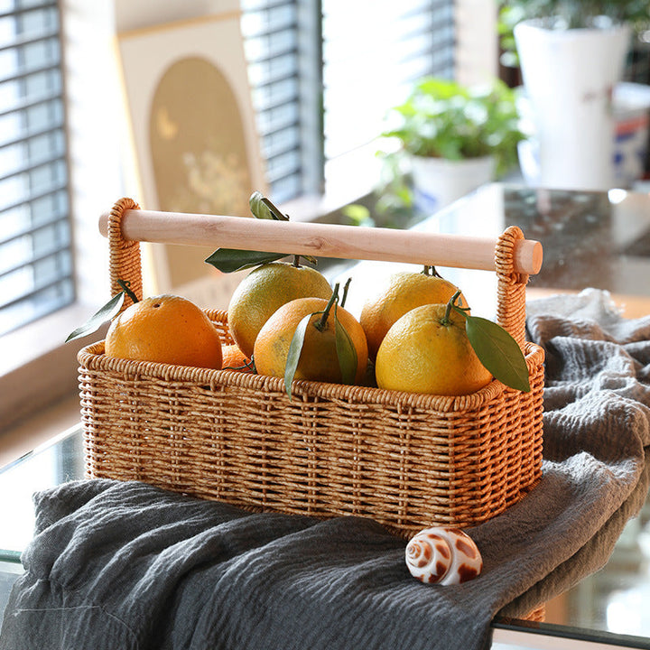 Handcrafted Woven Storage Basket with Wooden Handle Kalsten