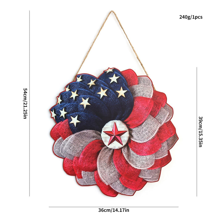 Unisex nan Patriotic Americana Burlap Ribbon Star Door Wreath with Jute Hanger Kalsten