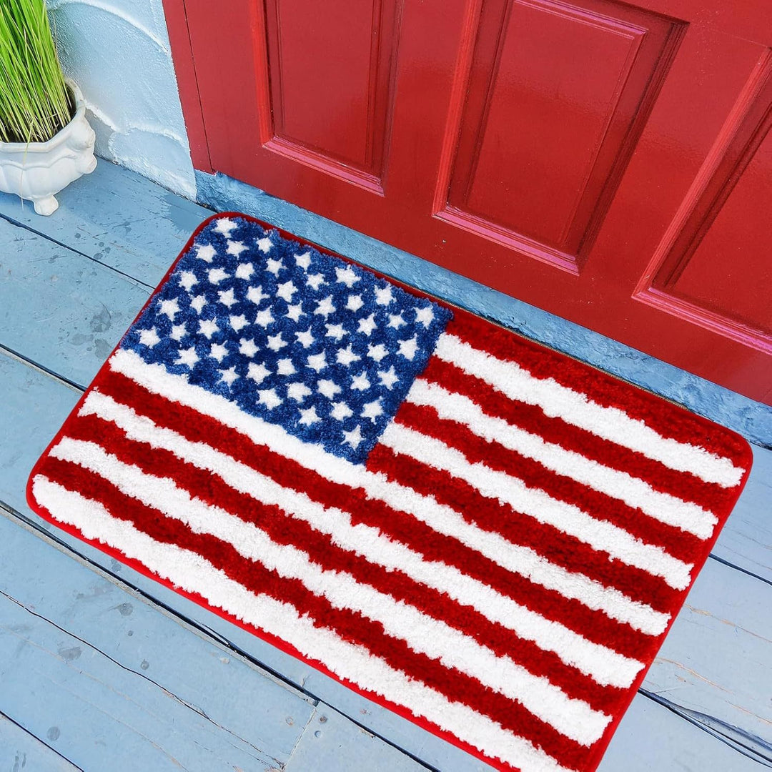 Semi-Circular Tufted Chenille Non-Slip Bathroom Mat With Star Stripe Pattern