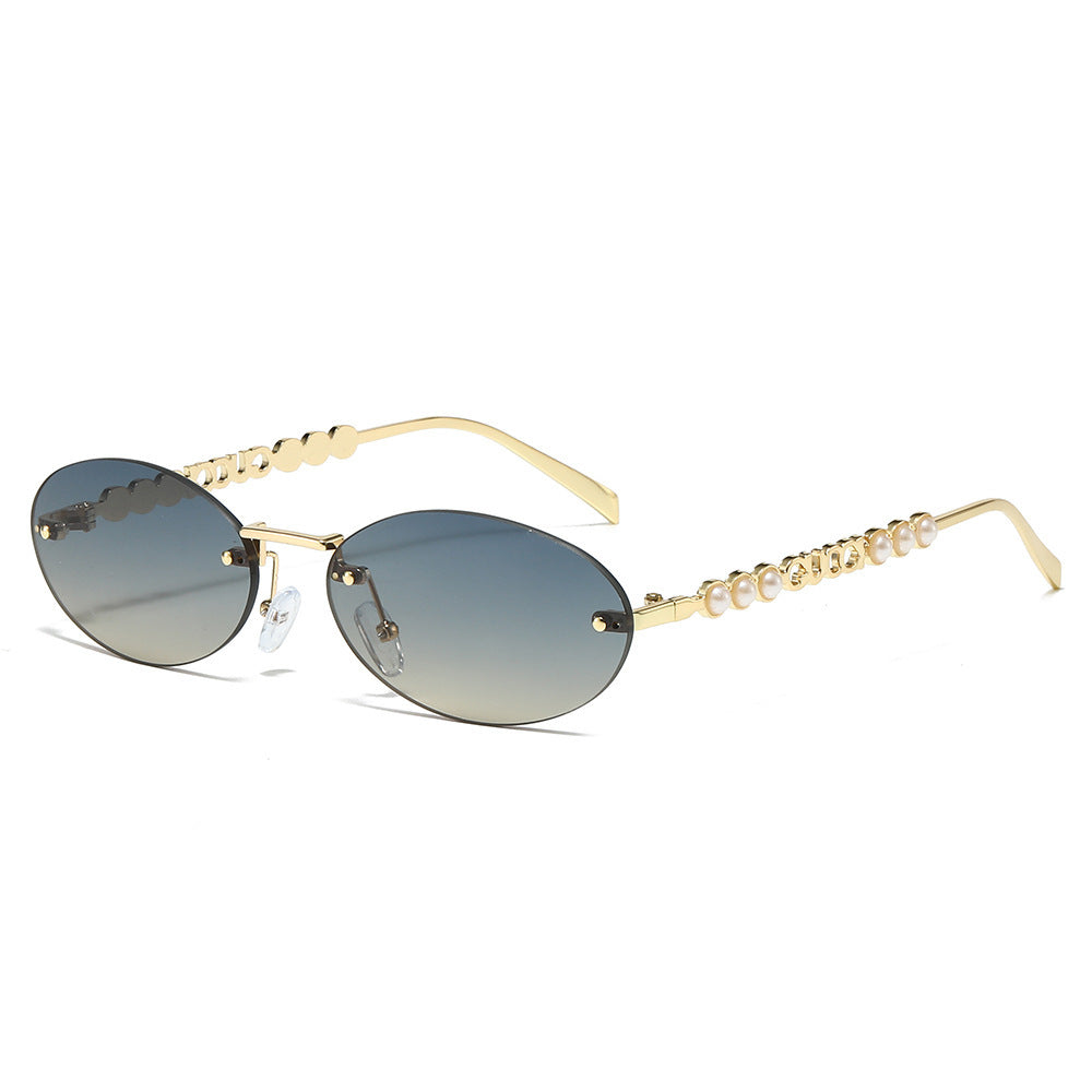 Women's fashionable sunglasses with oval frame and pearl-embellished temples Kalsten