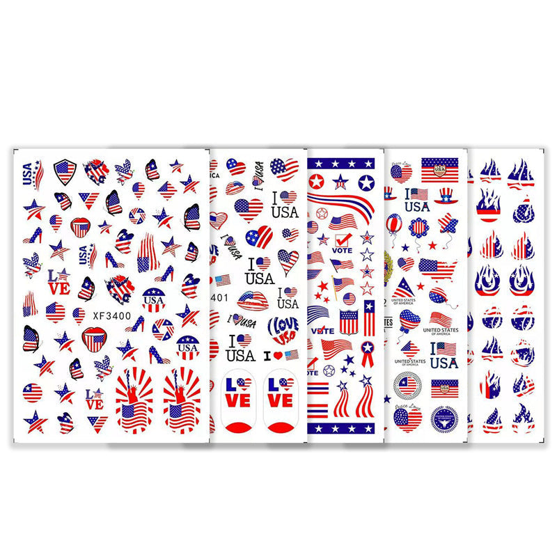 Women's nan patriotic USA themed nail art decal sticker sheets Kalsten