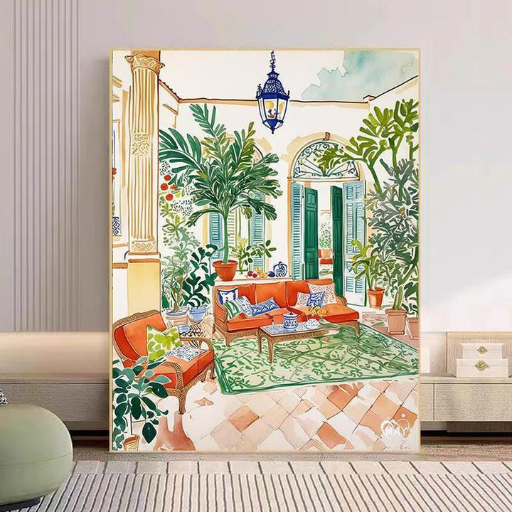 Cozy Living Room Watercolor Art Print Kalsten