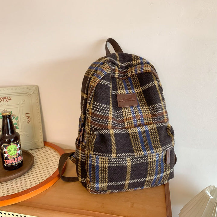 Cozy Plaid Patterned School Backpack