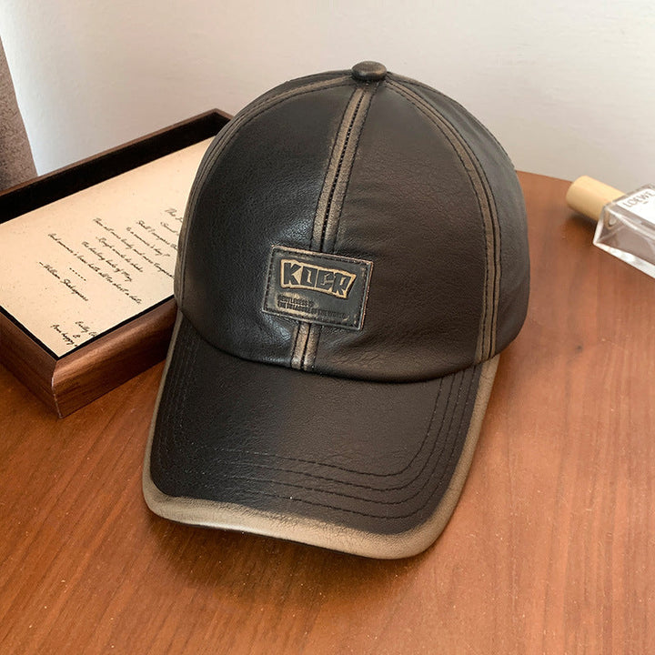 Men's Vintage Faux Leather Baseball Cap Kalsten