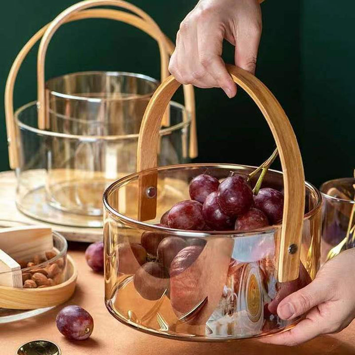 Women decorative storage bowl with ergonomic wooden handle Kalsten