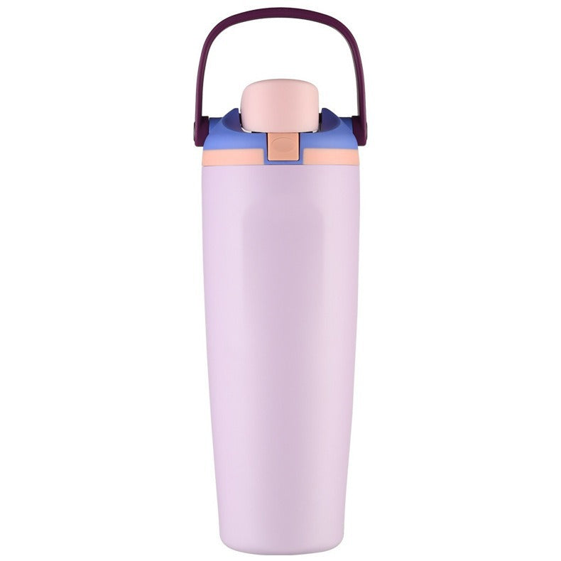 Unisex double-walled vacuum drinking bottle made of stainless steel with one-handed click closure and carrying handle Kalsten