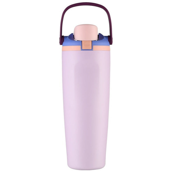Unisex double-walled vacuum drinking bottle made of stainless steel with one-handed click closure and carrying handle Kalsten