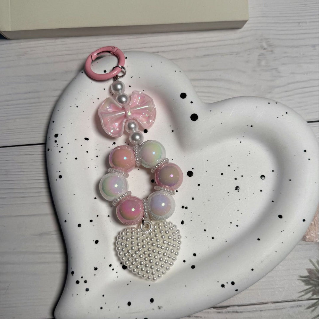 Decorative Bow and Bead Charm Keychain kalsten