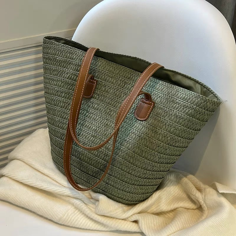 Elegant and Spacious Straw Bag with Leather Handles Kalsten