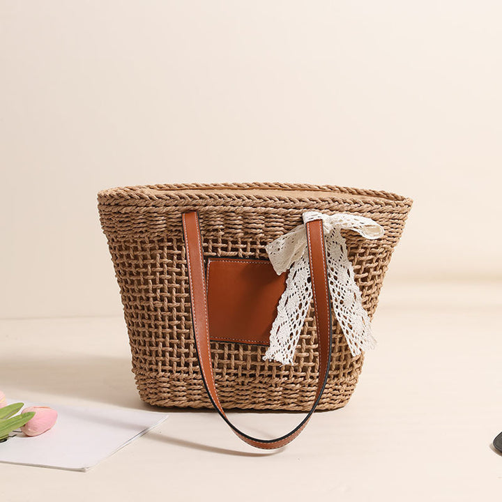 Handmade straw bag with elegant leather accents Kalsten