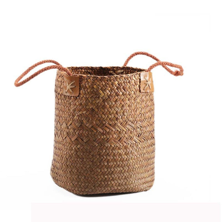 Unisex Handwoven Storage Basket with Leather Handles Kalsten