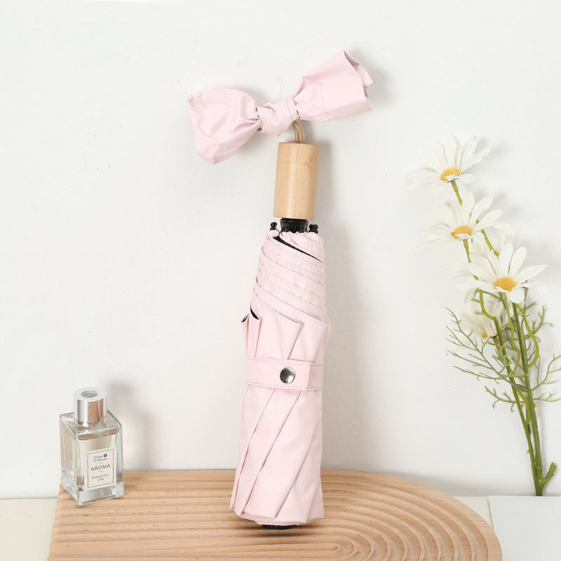 Women's Elegant Folding Umbrella with Wooden Handle Kalsten