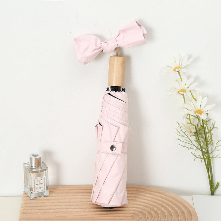 Women's Elegant Folding Umbrella with Wooden Handle Kalsten