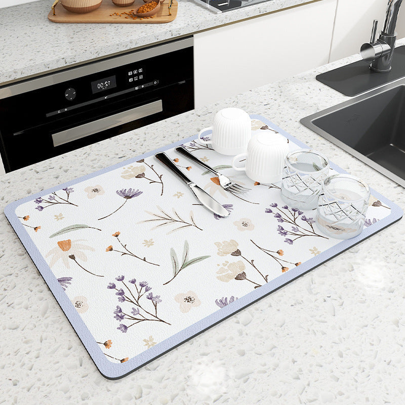 Floral Patterned Kitchen Drying Mat Kalsten