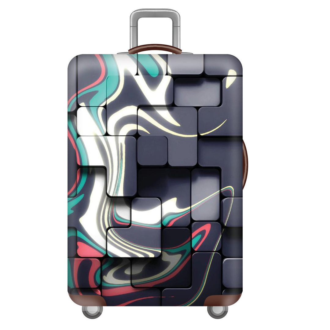 Unisex large hard shell suitcase with sturdy trolley handle and elastic motif protective cover superhero design Kalsten