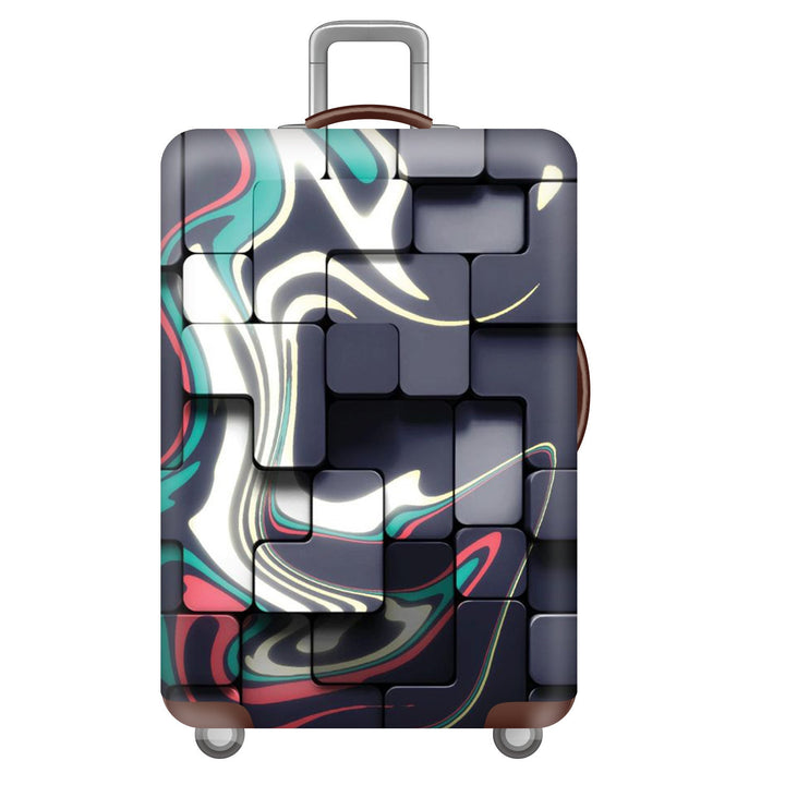 Unisex large hard shell suitcase with sturdy trolley handle and elastic motif protective cover superhero design Kalsten
