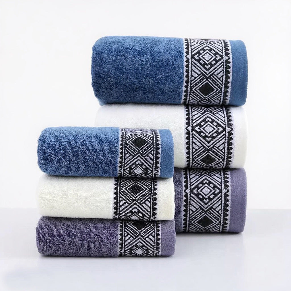 Terry Bath Towel Set With Elegant Geometric Border Kalsten