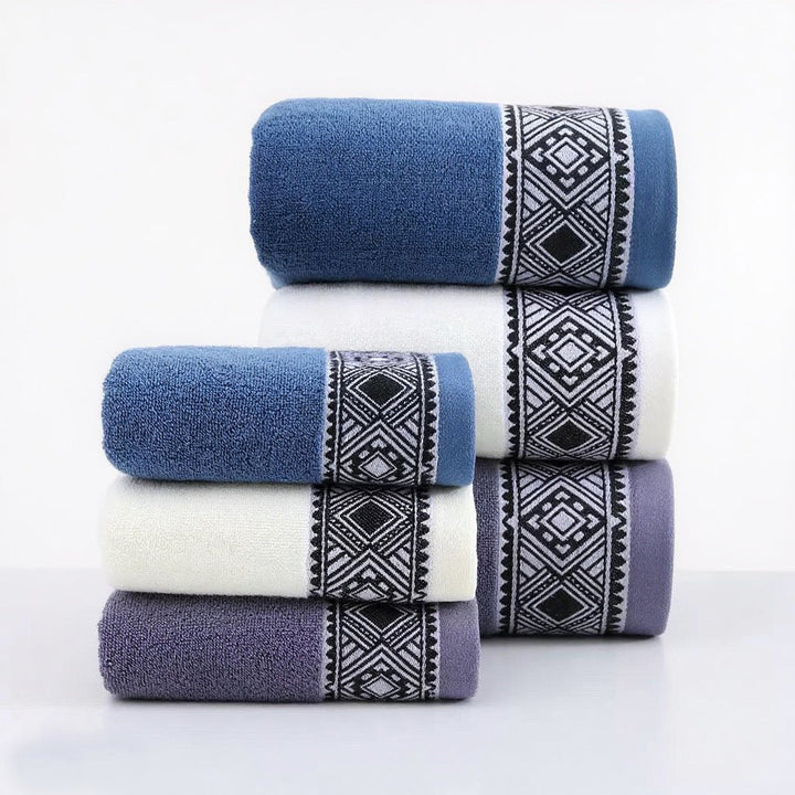 Terry Bath Towel Set With Elegant Geometric Border Kalsten