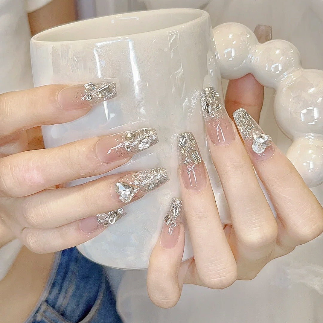 Stylish art false nails with heart design and glitter Kalsten