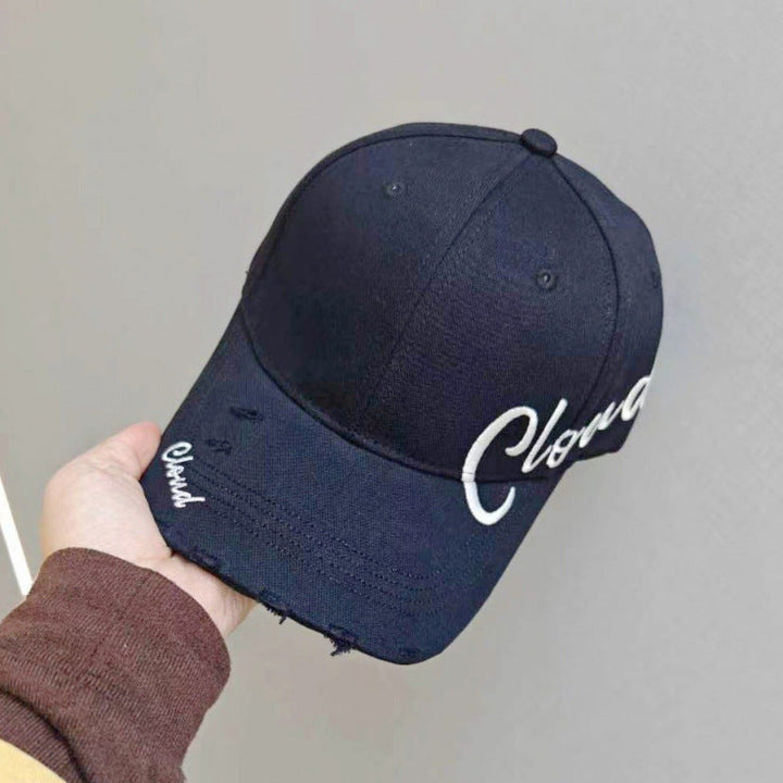 Women's Distressed Cotton Baseball Cap with Scripted Design Kalsten