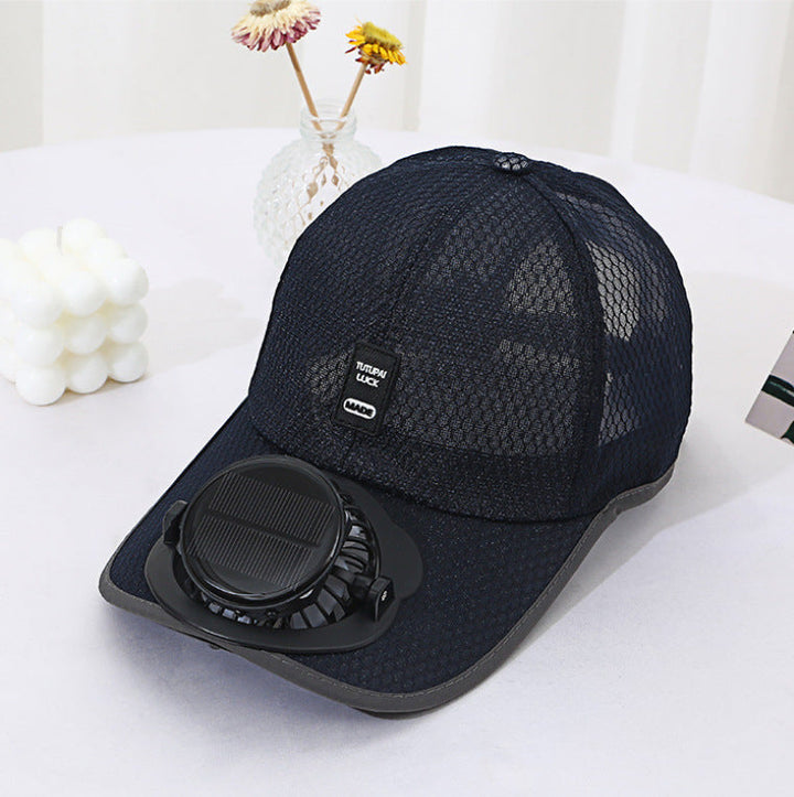 Ventilated baseball cap with integrated solar fan in the visor and breathable mesh Kalsten