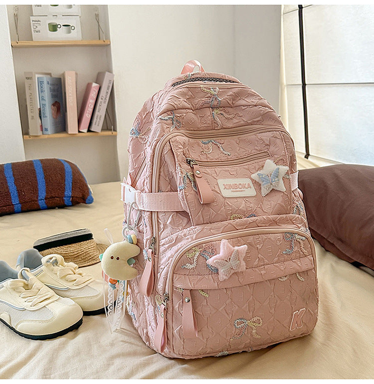 Decorative Embellished Quilted School Backpack