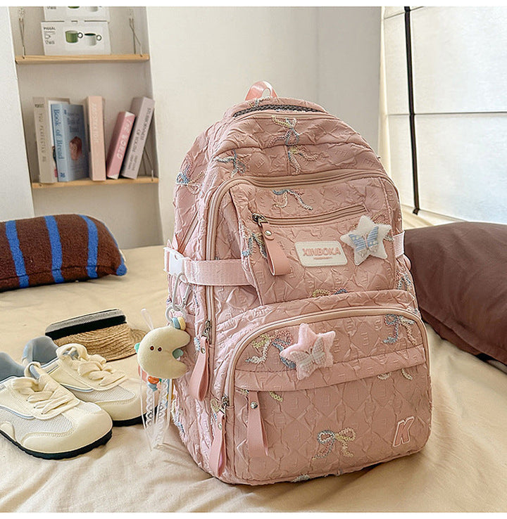 Decorative Embellished Quilted School Backpack