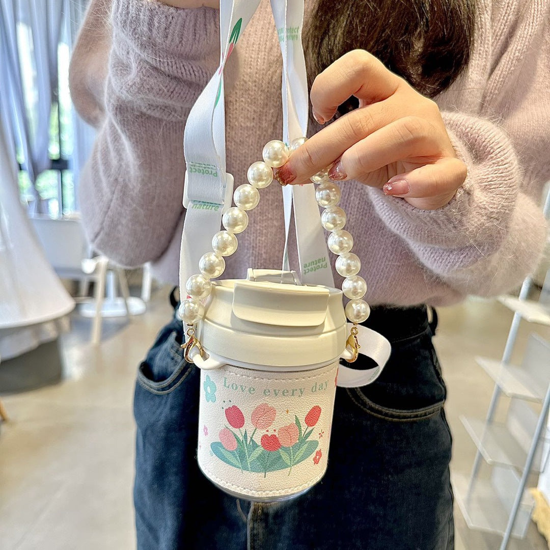 Women's insulated bottle with practical pearl carrying strap Kalsten