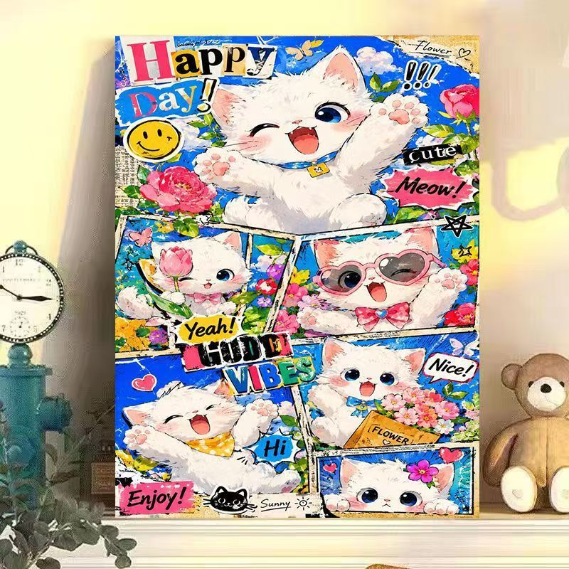 Playful Cat-Themed Wall Art Print Kalsten