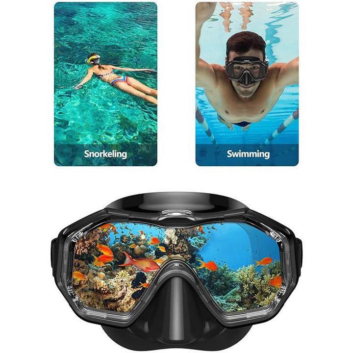 Diving equipment set with ergonomic diving mask and flexible snorkel Kalsten