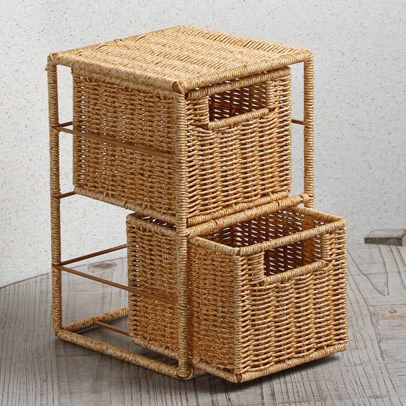 Unisex Stackable Storage Basket with Two Compartments Made of Natural Material Kalsten