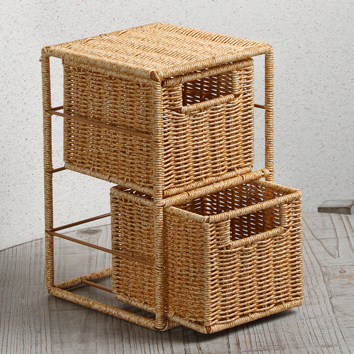 Unisex Stackable Storage Basket with Two Compartments Made of Natural Material Kalsten