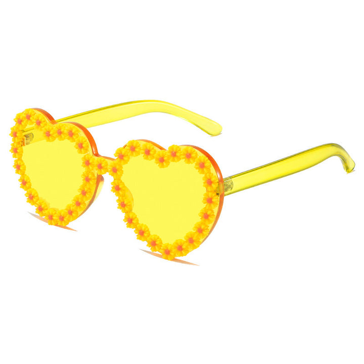 Ladies Love-Shaped Sunglasses with Floral Embellishments Kalsten