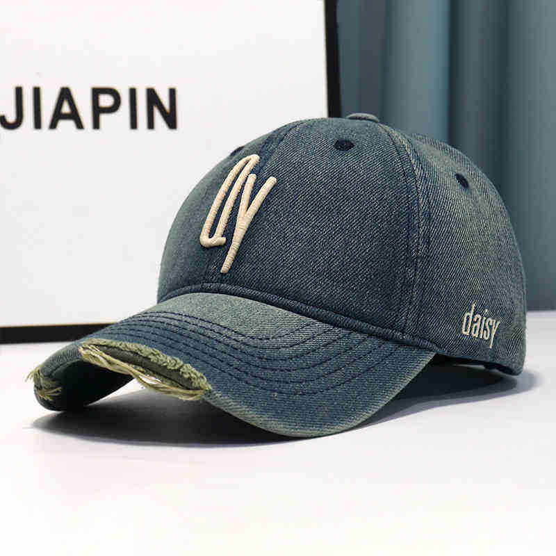 Women's Distressed Denim Embroidered Baseball Cap Kalsten