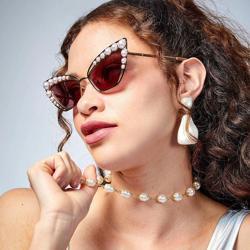 Ladies Cat-Eye Sunglasses with Exclusive Pearl Tip Frame Kalsten