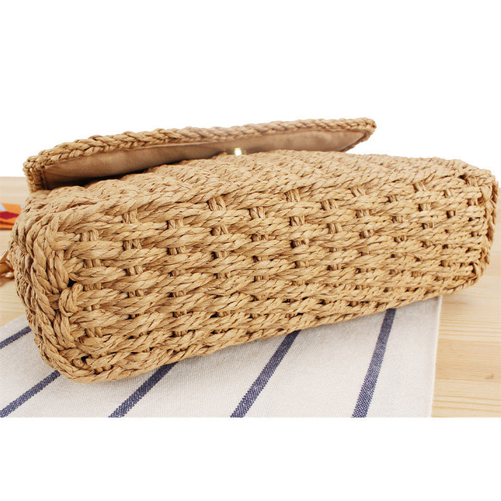 Woven Raffia Shoulder Bag with Decorative Shoulder Strap Kalsten
