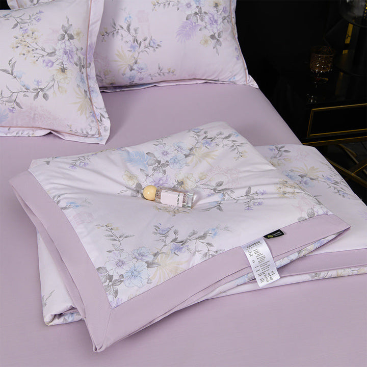Floral Cotton Sateen Duvet Cover Set With Piped Border And Matching Pillow Shams