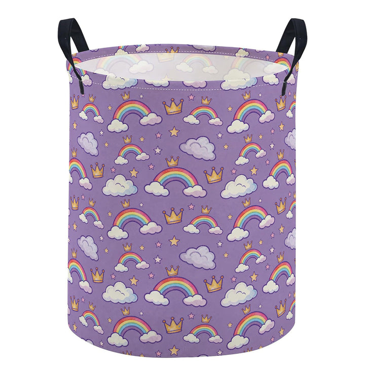 Collapsible Round Fabric Laundry Hamper With Butterfly Print Reinforced Carry Handles Waterproof Liner