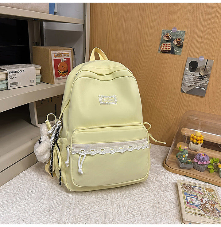 Cute Embroidered Multi-Pocket School Backpack