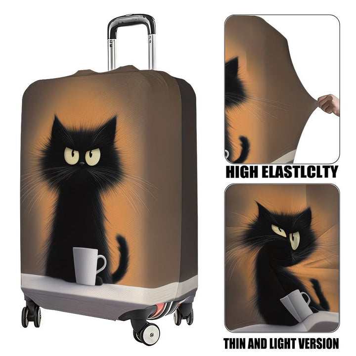 Unisex non-elastic suitcase cover with cartoon cat motif and cup design, durable travel suitcase protection Kalsten
