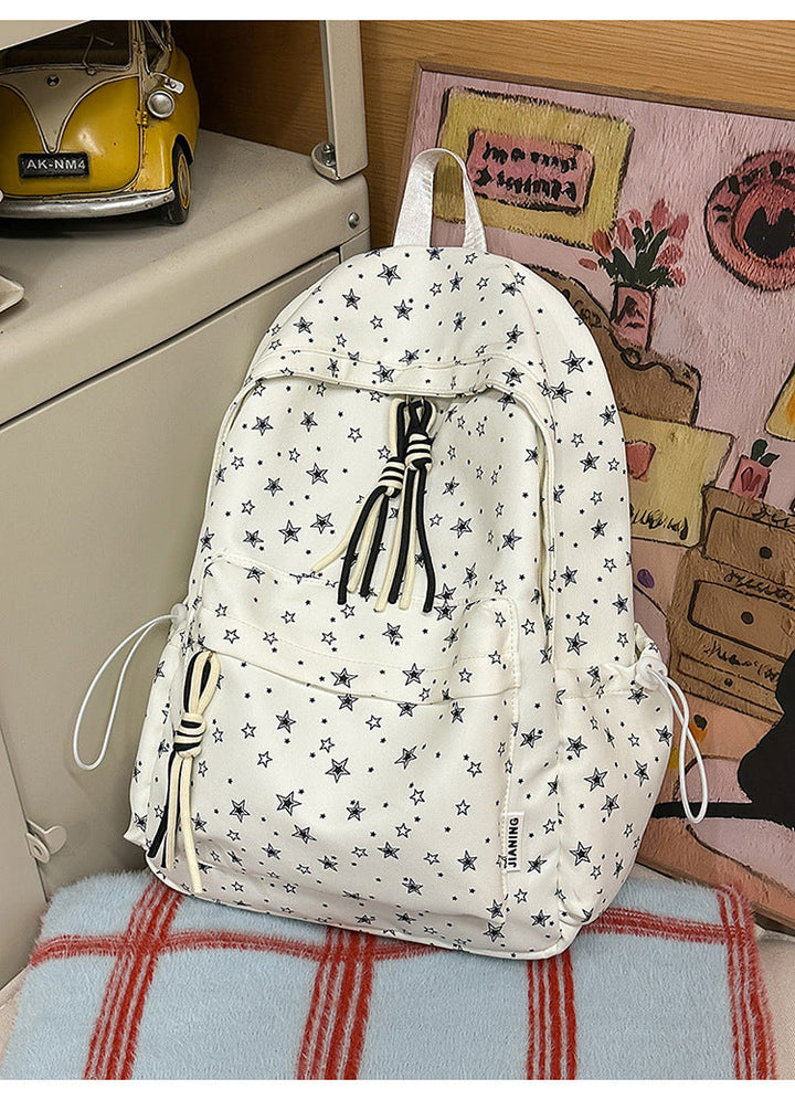 Cute Soft Fabric Star-Patterned School Backpack