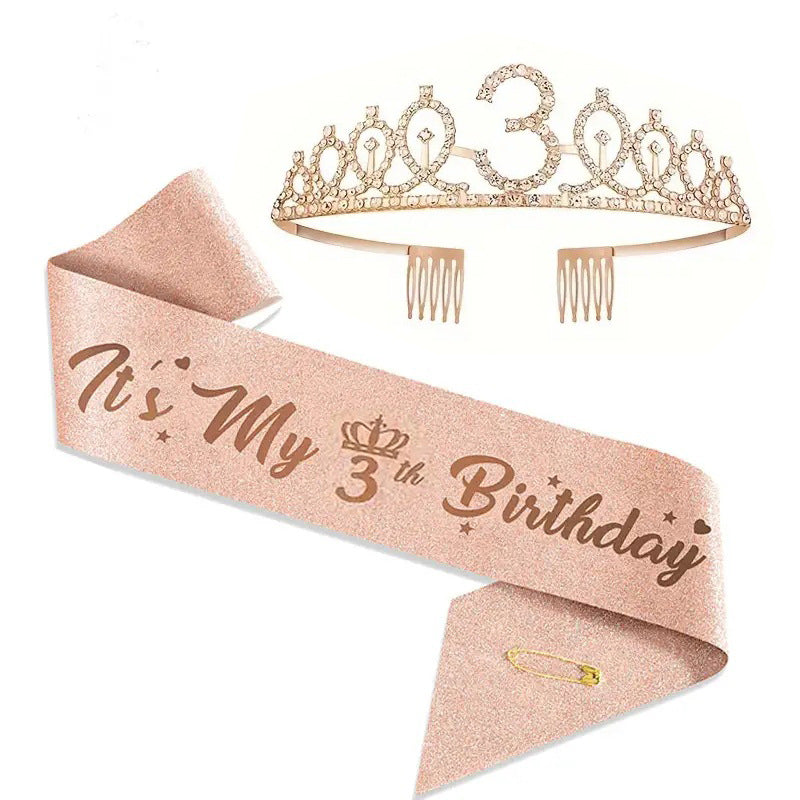 Women Glittering Tiaras with Festive Birthday Banner Kalsten