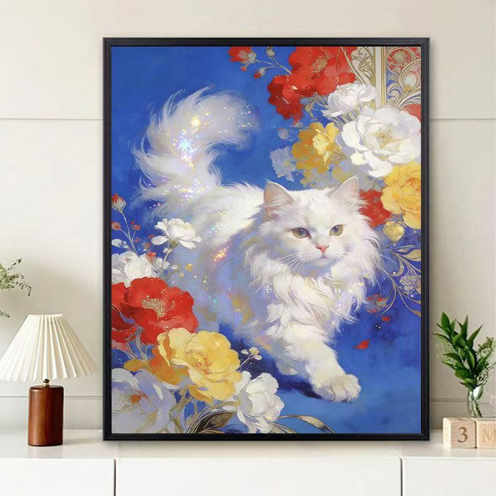 Floral Cat-Themed Wall Art Print Kalsten