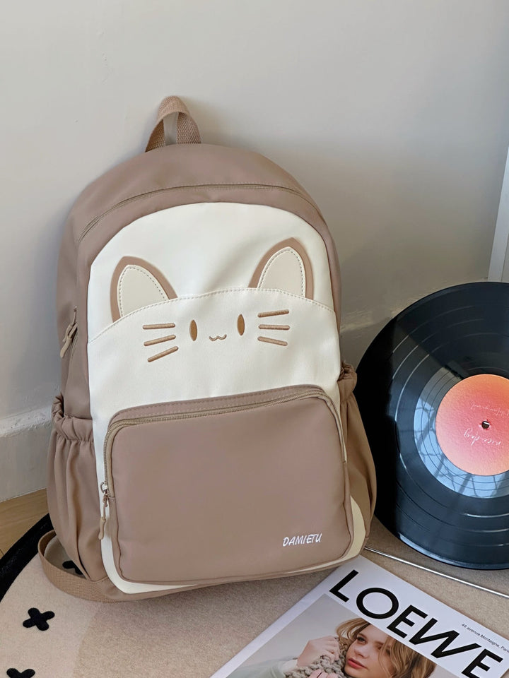 Cat-Embellished Lightweight School Backpack