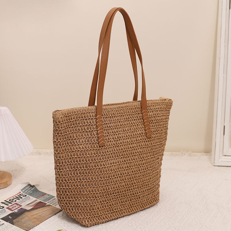 Giant Tote Bag Made of Woven Raffia with Leather Handles Kalsten